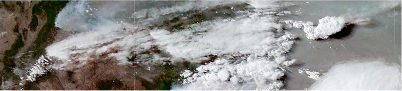 GOES-16 image of wild fire smoke across Central Rockies